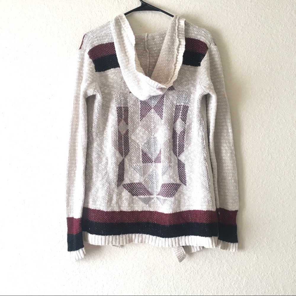 Full Tilt Hooded Crochet Knit Cardigan Sweater